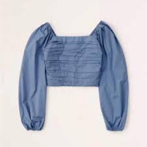 Abercrombie & Fitch Blue Puff Sleeve Crop Blouse